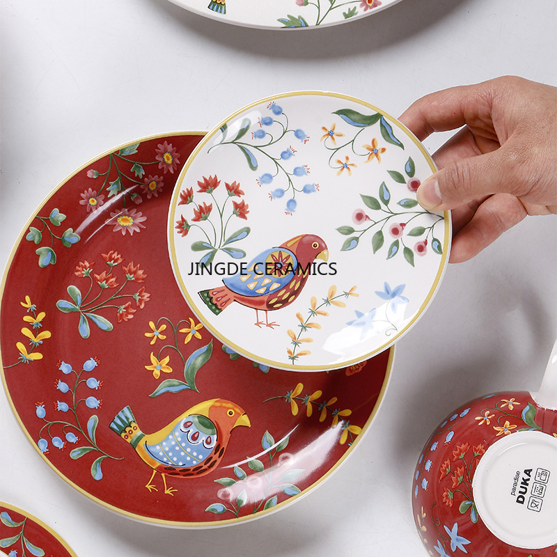 1pc European Ceramic Red Flowe - Dim Sum Basket ulasan dan harga